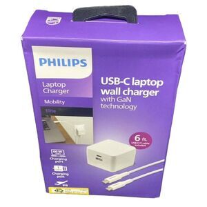Philips 60W GaN USB-C Laptop Charger Fast Charging Compact Foldable Adapter